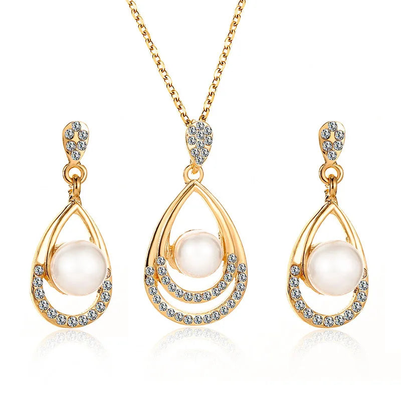Elegant Simulated Pearl Bridal Necklaces/Earrings Jewelry Set