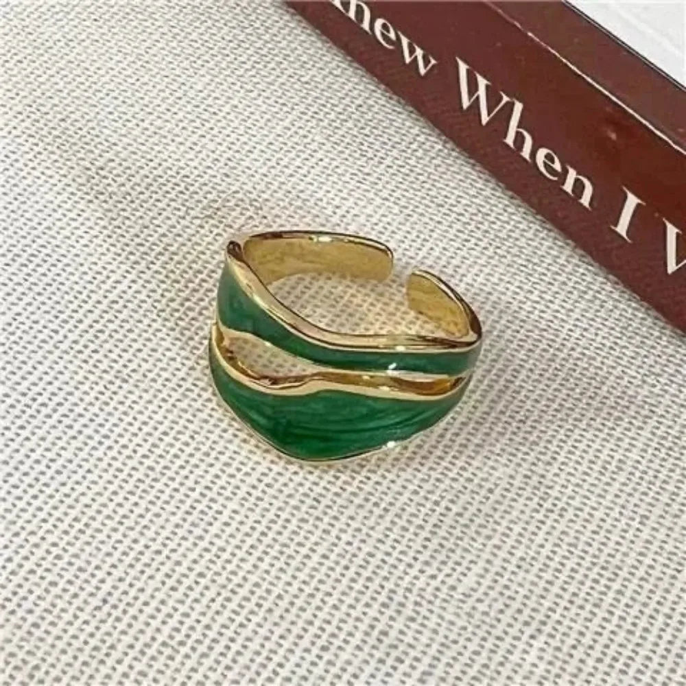 Classic White Enamel Metal Irregular Shape Geometric Open Adjustable Ring