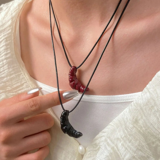 Simple Leather Rope Cow Horn Long Necklace