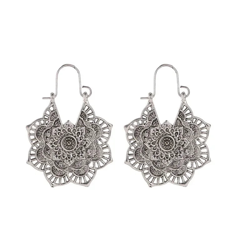 Antique Ethnic Hoop Dangle Mandala Earrings