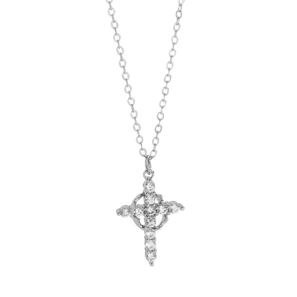 Rotatable Crown Cross Copper Pendant Necklace