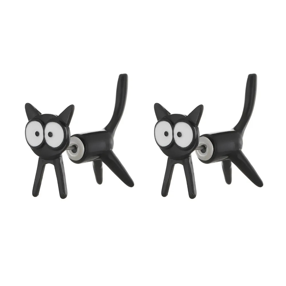 Black Color Cat Design Stud Earrings