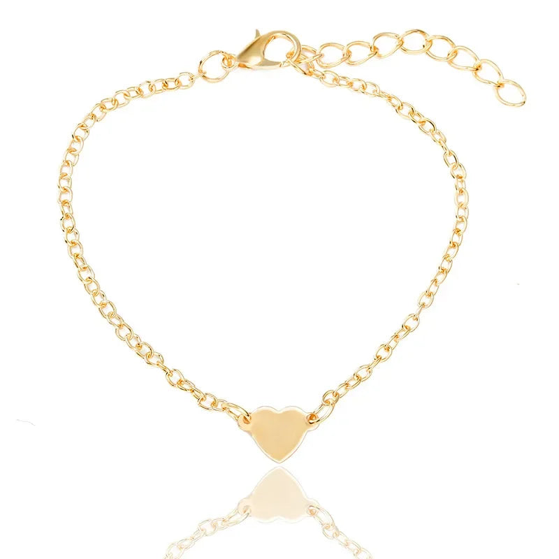 Heart Charm Gold Color Metal Bracelets