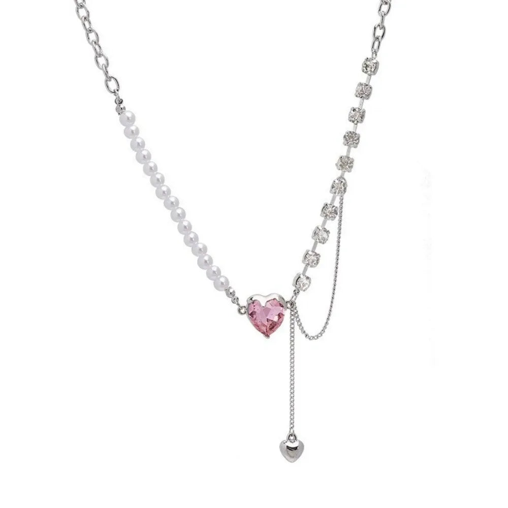 Peach Heart Water Drop Pendant Necklace