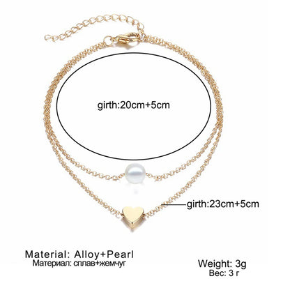 Simple Multilayer Heart Female Anklets