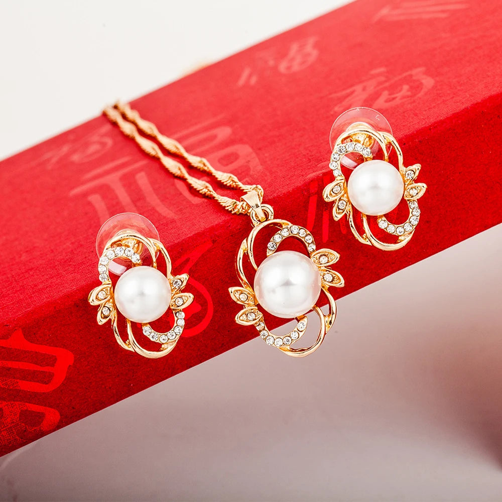 Elegant Simulated Pearl Bridal Necklaces/Earrings Jewelry Set