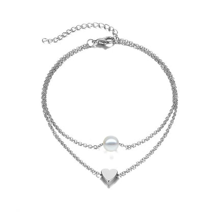Simple Multilayer Heart Female Anklets