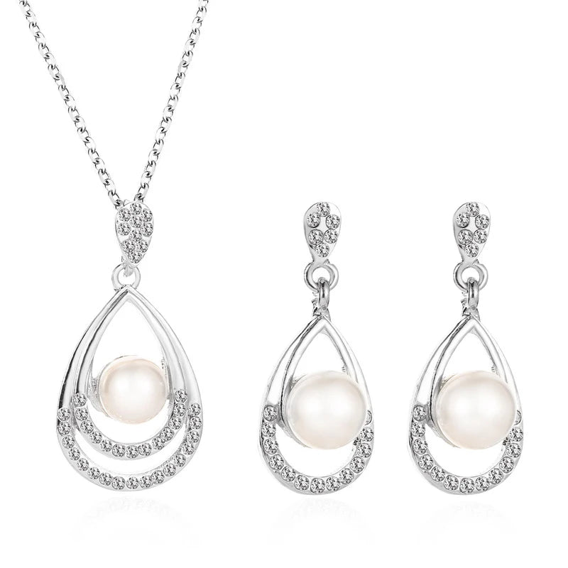 Elegant Simulated Pearl Bridal Necklaces/Earrings Jewelry Set