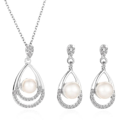 Elegant Simulated Pearl Bridal Necklaces/Earrings Jewelry Set