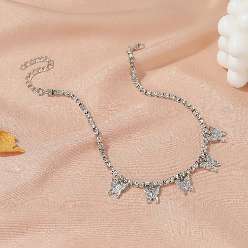 Butterfly Rhinestone Tennis Chain Foot Chain Anklet
