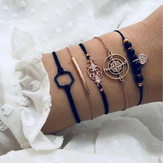 Bohemian Black Beads Chain Bracelets Set