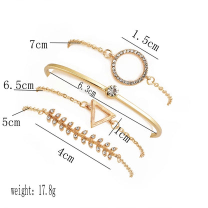 4 Pcs/Set Women's Fashion Crystal Triangle Circle Leaf Chain Bracelet