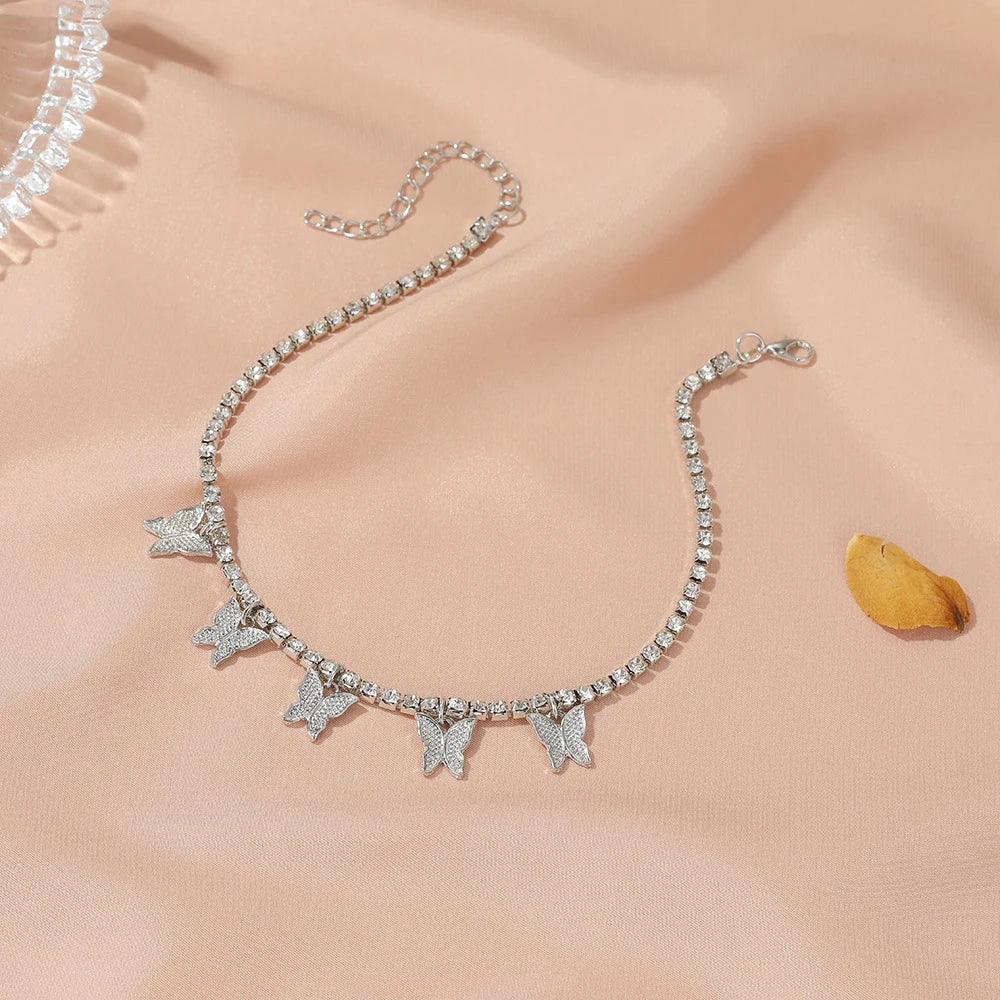 Butterfly Rhinestone Tennis Chain Foot Chain Anklet