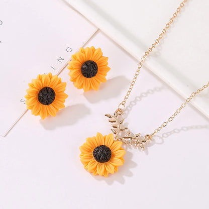 Delicate Sunflower Creative Imitation Pearls Earrings And Necklace  Set