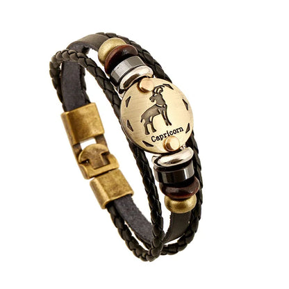 12 Constellation Logo Punk Leather Bracelet