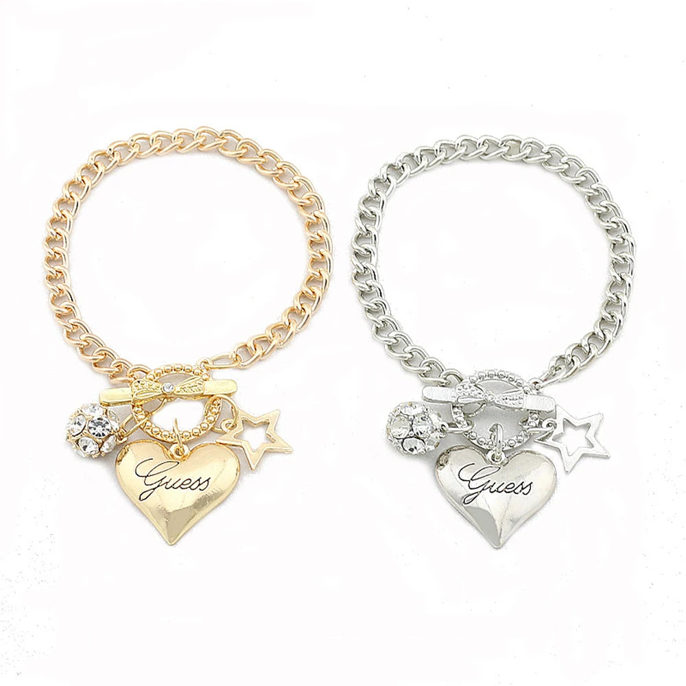 Gold and Silver Love Heart Charms Bracelets