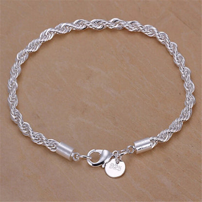 4mm Silver Color Chain Male Twisted Rope Bracelet