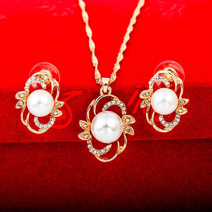 Elegant Simulated Pearl Bridal Necklaces/Earrings Jewelry Set