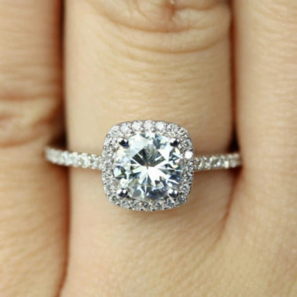 Crystal Engagement Claws Design White Zircon Cubic Elegant Ring