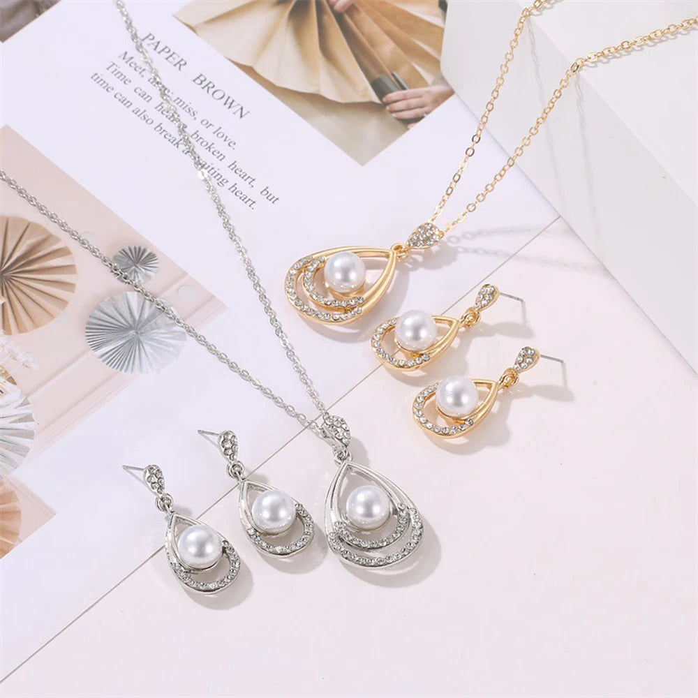 Elegant Simulated Pearl Bridal Necklaces/Earrings Jewelry Set