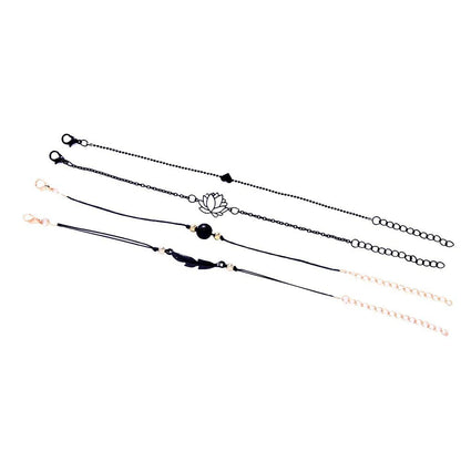 4PCs Gothic Black Feather Lotus Bracelets