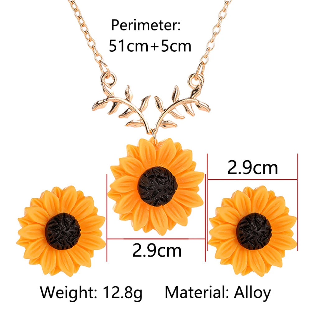 Delicate Sunflower Creative Imitation Pearls Earrings And Necklace  Set