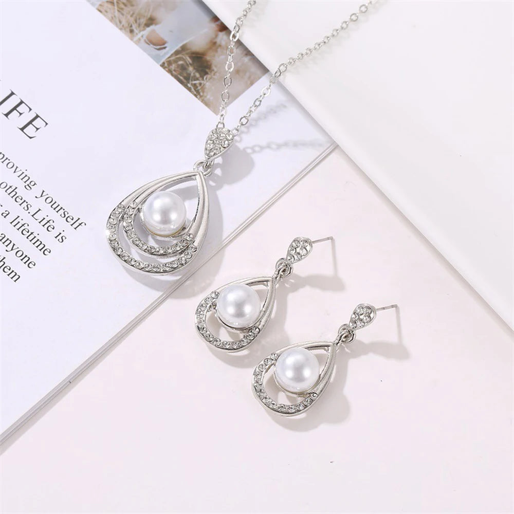 Elegant Simulated Pearl Bridal Necklaces/Earrings Jewelry Set