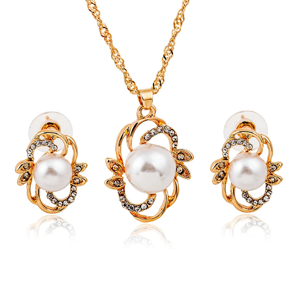 Elegant Simulated Pearl Bridal Necklaces/Earrings Jewelry Set
