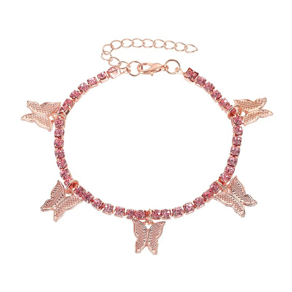 Butterfly Rhinestone Tennis Chain Foot Chain Anklet