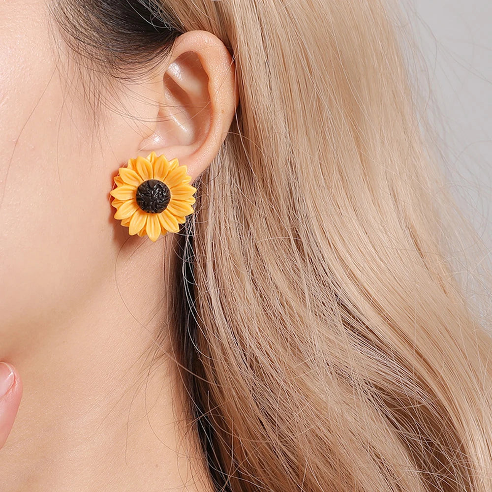 Delicate Sunflower Creative Imitation Pearls Earrings And Necklace  Set