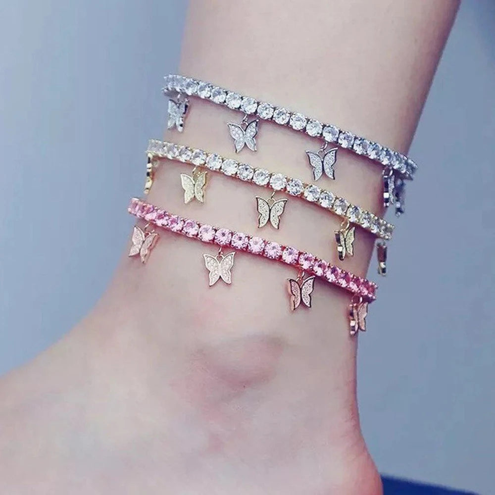 Butterfly Rhinestone Tennis Chain Foot Chain Anklet