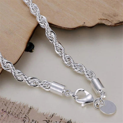 4mm Silver Color Chain Male Twisted Rope Bracelet