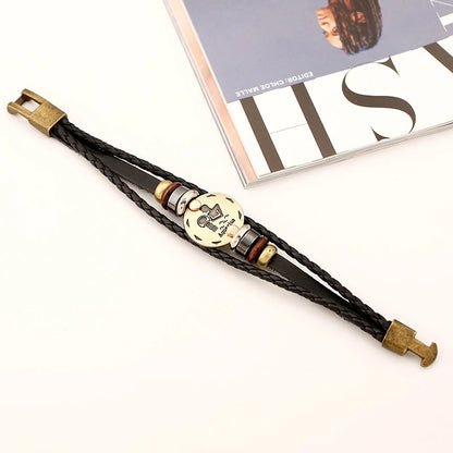 12 Constellation Logo Punk Leather Bracelet