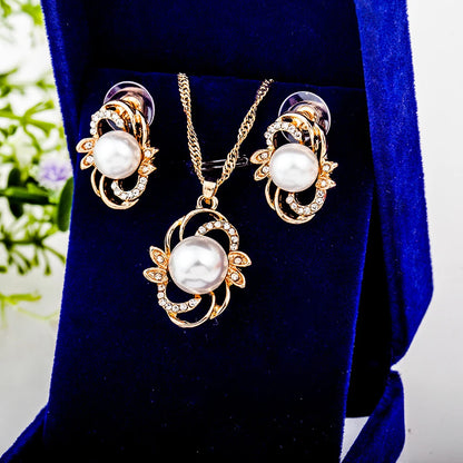 Elegant Simulated Pearl Bridal Necklaces/Earrings Jewelry Set