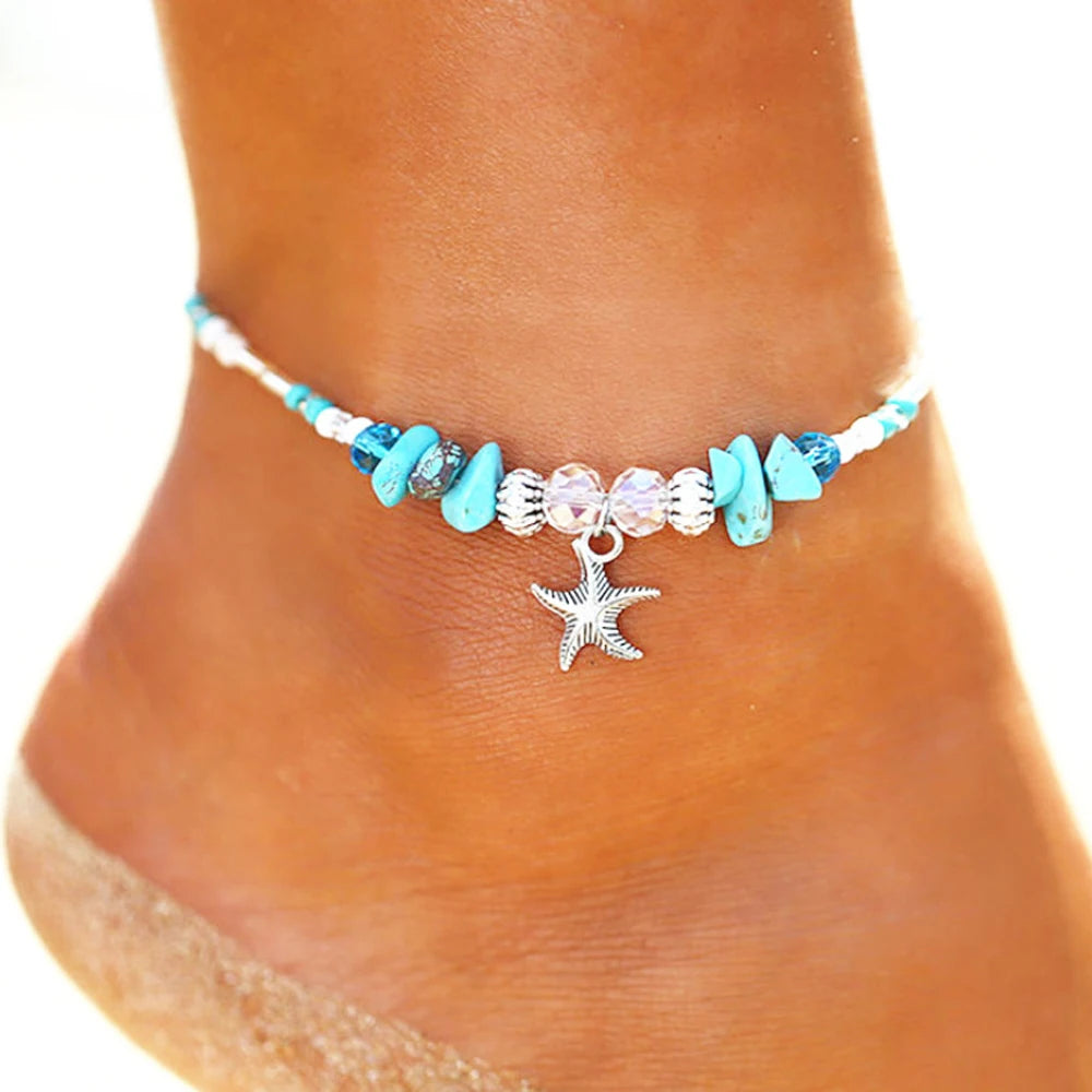 Bohemian Vintage Shell Beads Starfish Sea Turtle Anklet
