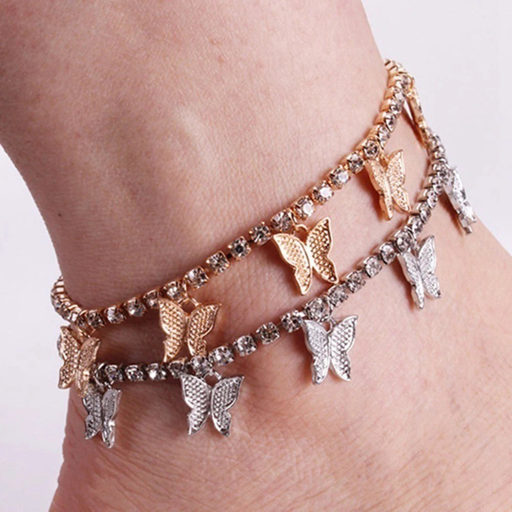 Butterfly Rhinestone Tennis Chain Foot Chain Anklet