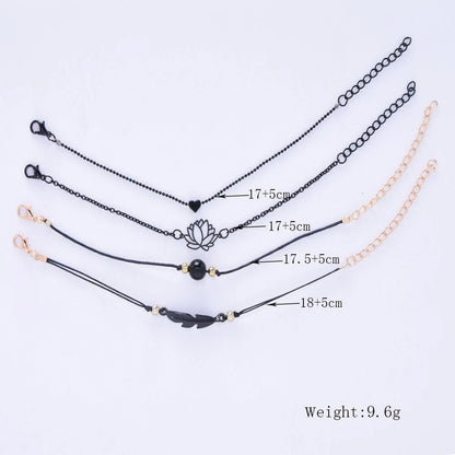 4PCs Gothic Black Feather Lotus Bracelets
