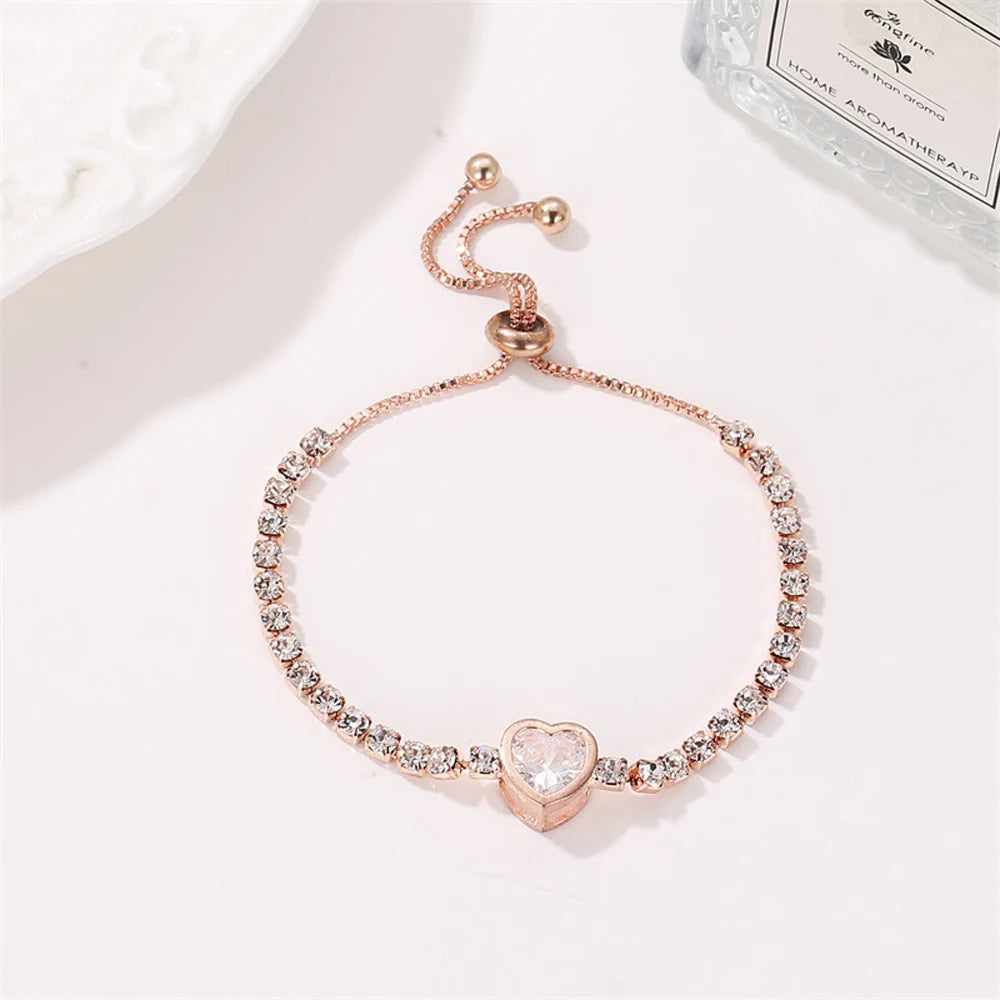 Round Rose Gold Color Cubic Zirconia Charm Bracelet