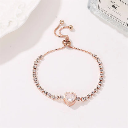 Round Rose Gold Color Cubic Zirconia Charm Bracelet