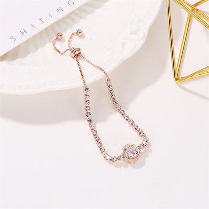Round Rose Gold Color Cubic Zirconia Charm Bracelet