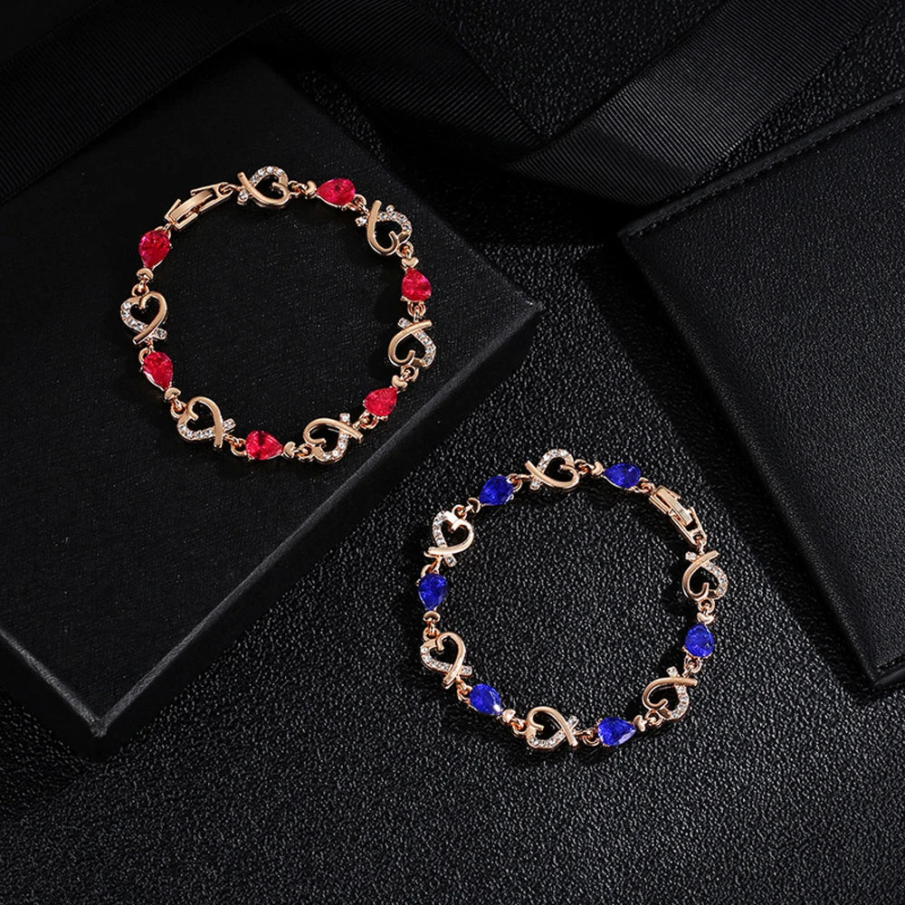 5 Colors Beautiful Colorful Austrian Crystal Heart Chain Bracelet