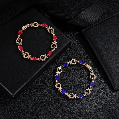 5 Colors Beautiful Colorful Austrian Crystal Heart Chain Bracelet