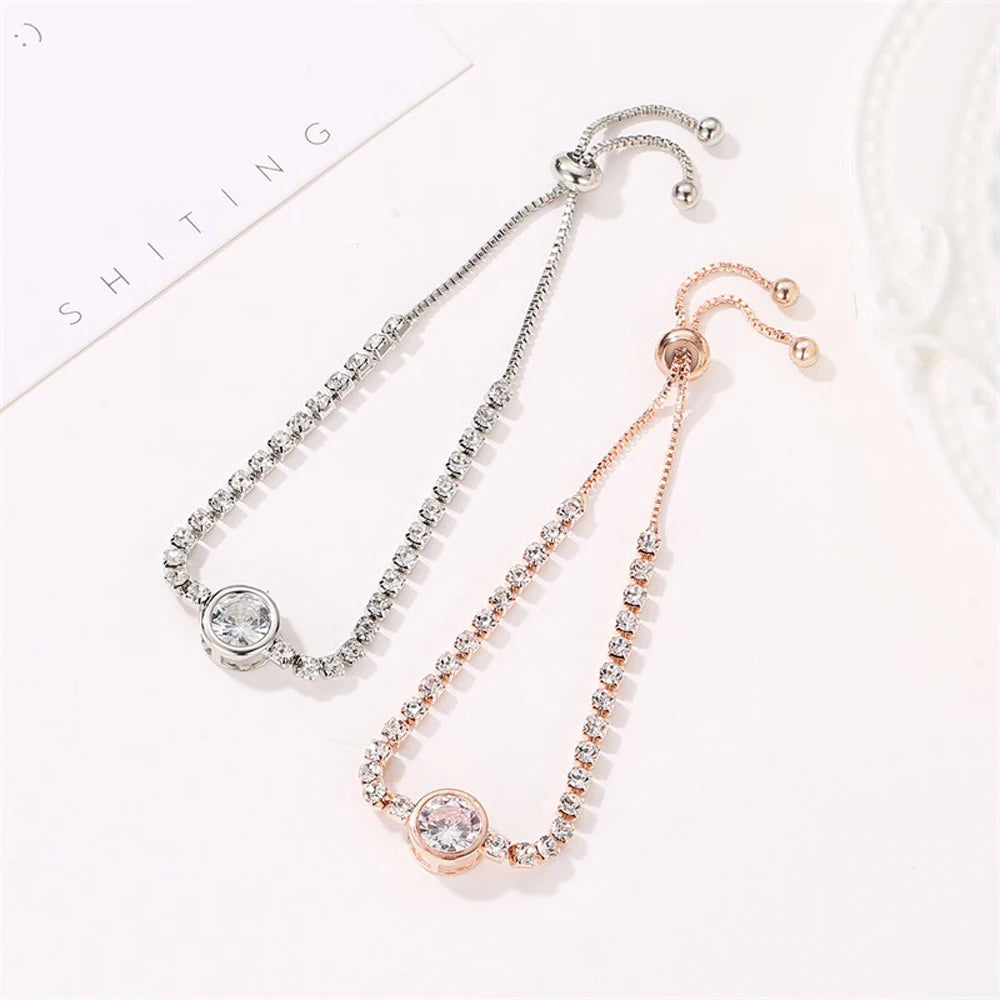 Round Rose Gold Color Cubic Zirconia Charm Bracelet