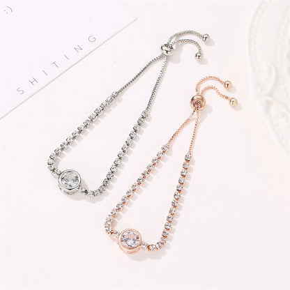 Round Rose Gold Color Cubic Zirconia Charm Bracelet