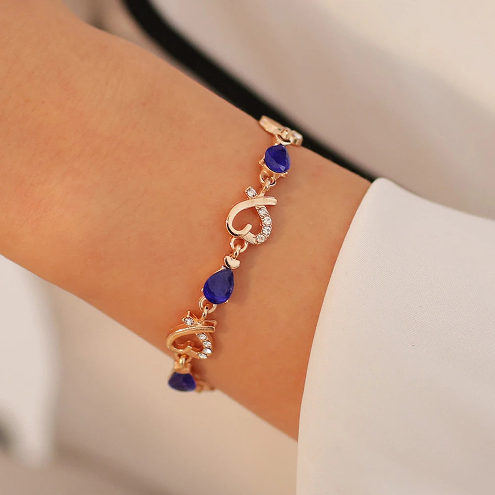 5 Colors Beautiful Colorful Austrian Crystal Heart Chain Bracelet
