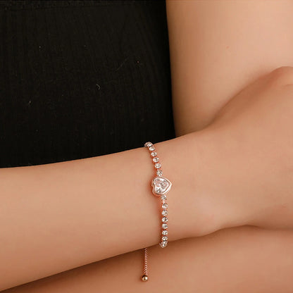 Round Rose Gold Color Cubic Zirconia Charm Bracelet