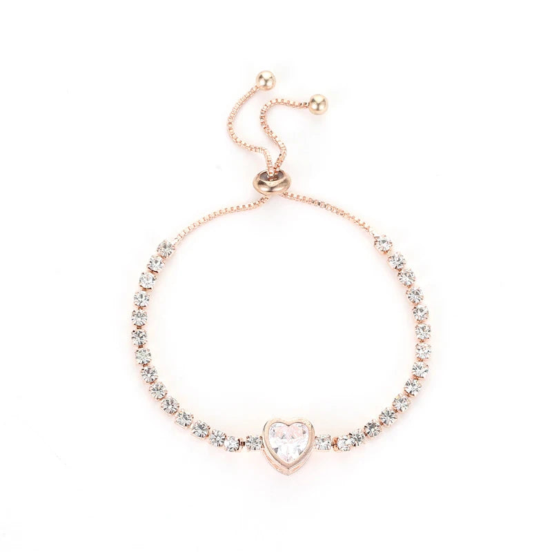 Round Rose Gold Color Cubic Zirconia Charm Bracelet