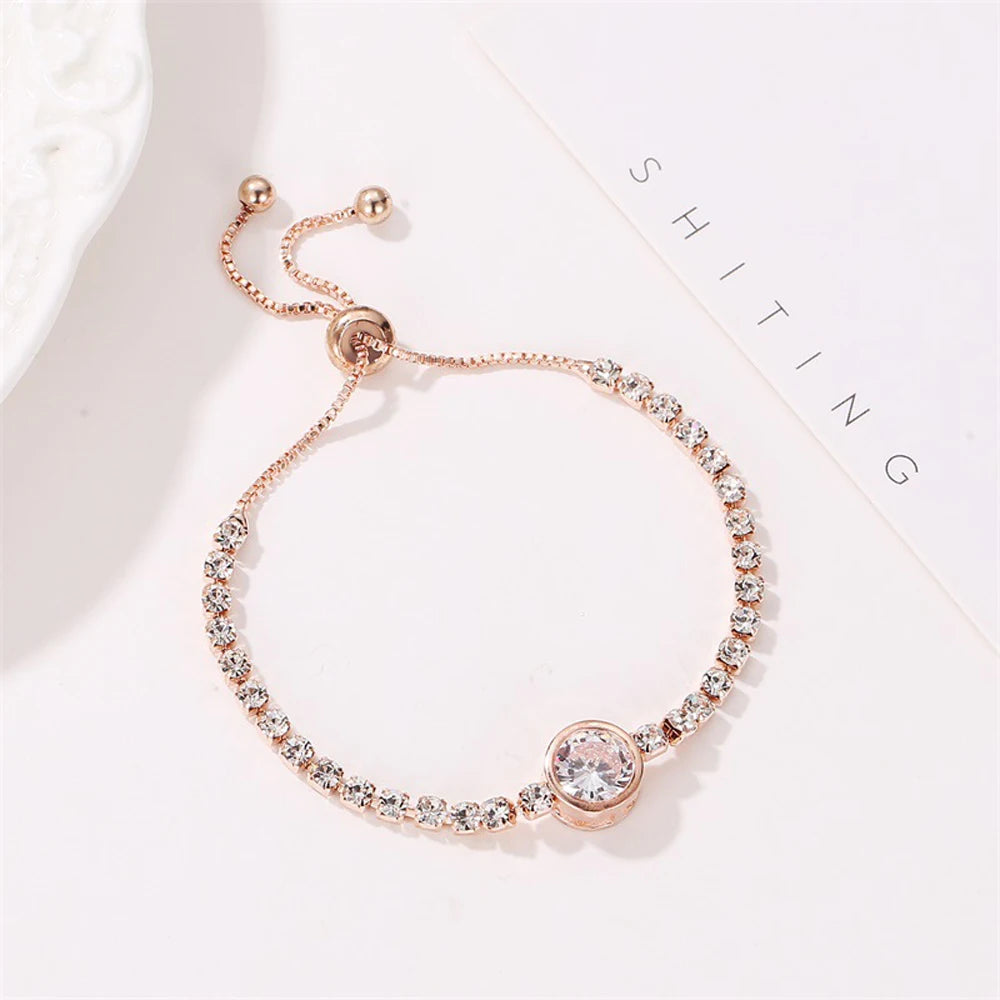 Round Rose Gold Color Cubic Zirconia Charm Bracelet