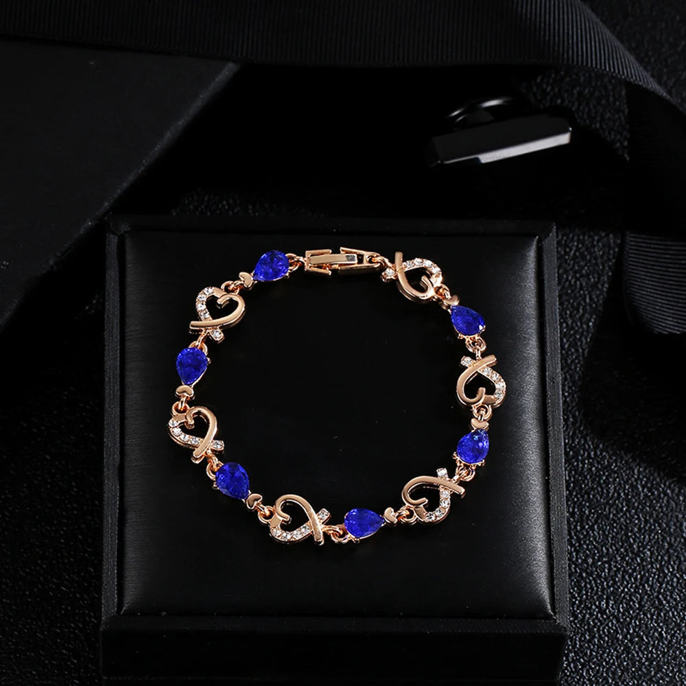 5 Colors Beautiful Colorful Austrian Crystal Heart Chain Bracelet