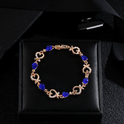 5 Colors Beautiful Colorful Austrian Crystal Heart Chain Bracelet